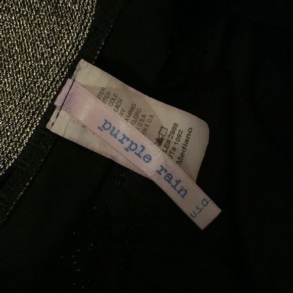 Purple Rain Strap black batik themed dress Sz M gold band - Picture 6 of 8